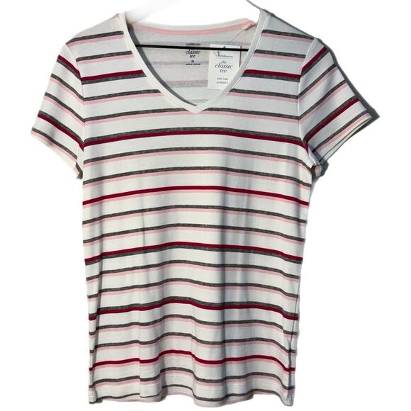 Croft & Barrow Lot 2 Striped Tees - White Pink & Navy Green 100% Cotton Women M. - Picture 2 of 16